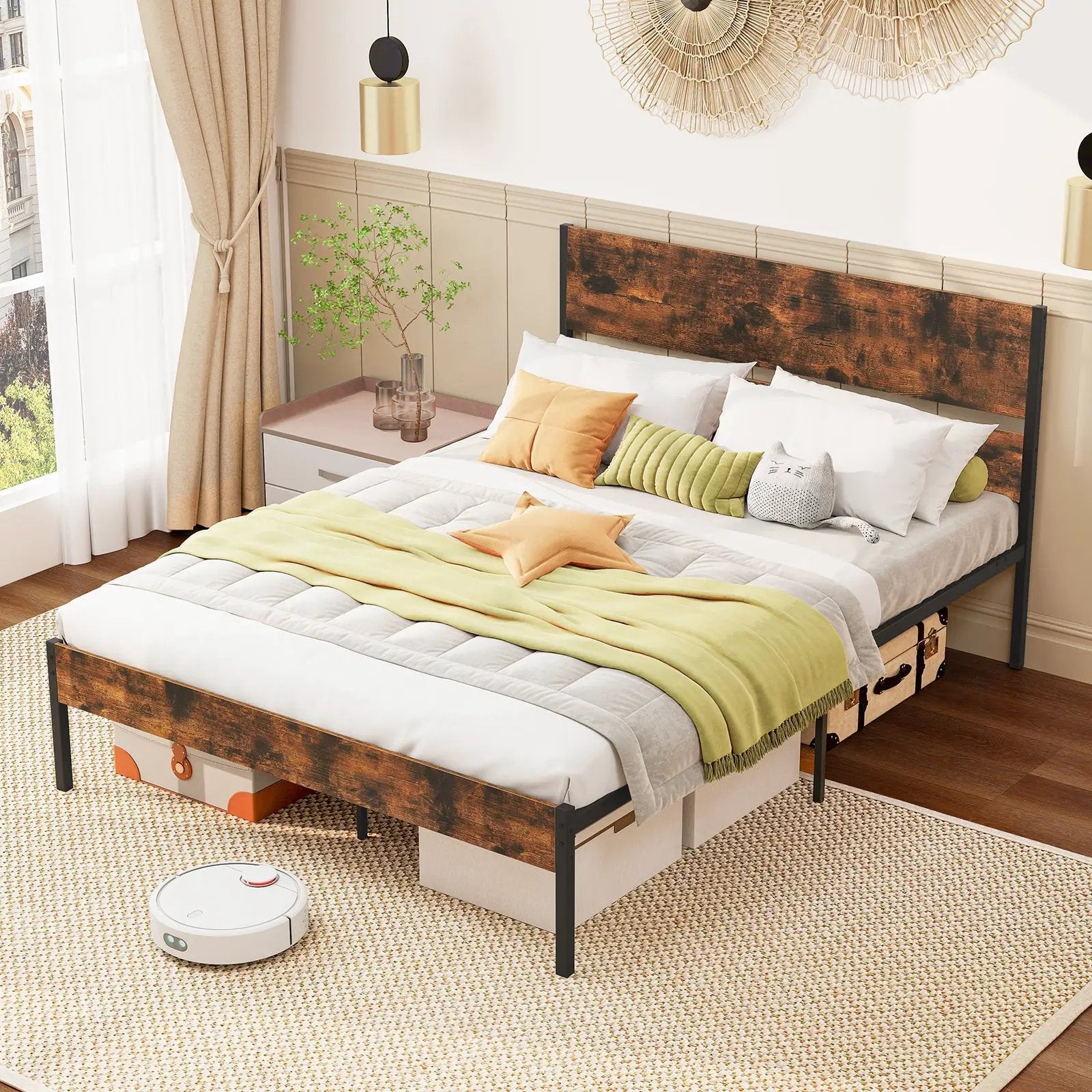 Twin/Full/Queen/King Metal Bed Frame with Wooden Headboard and Footboard-Queen Size by DirectDeals