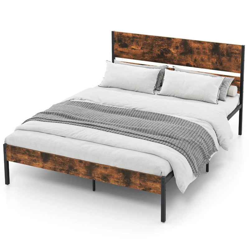Twin/Full/Queen/King Metal Bed Frame with Wooden Headboard and Footboard-Queen Size by DirectDeals