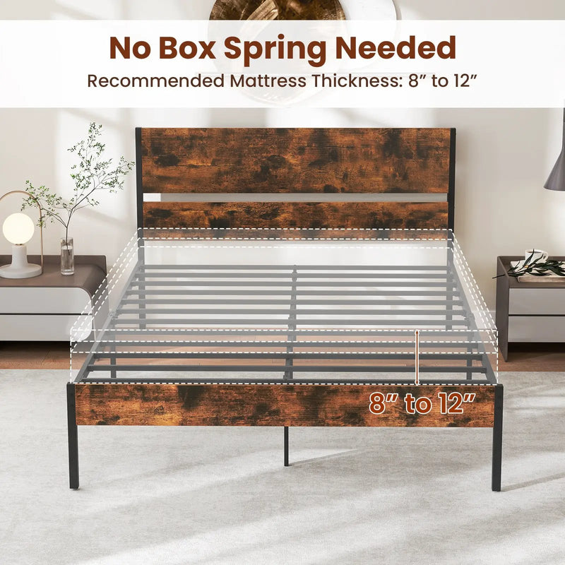 Twin/Full/Queen/King Metal Bed Frame with Wooden Headboard and Footboard-Queen Size by DirectDeals