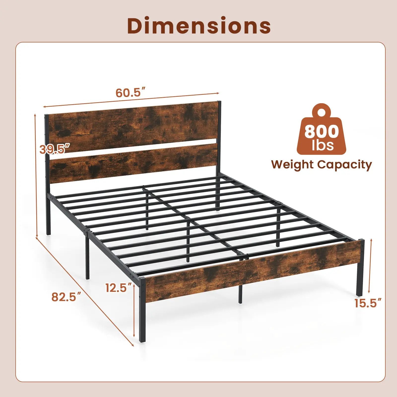 Twin/Full/Queen/King Metal Bed Frame with Wooden Headboard and Footboard-Queen Size by DirectDeals
