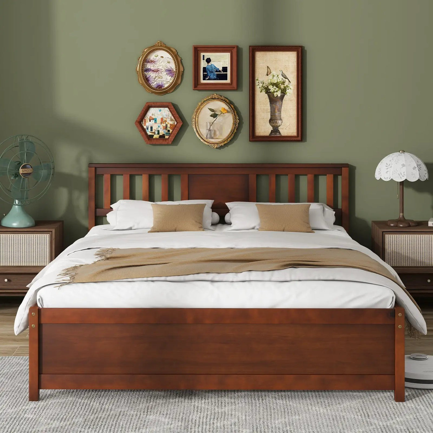 Wooden Platform Bed with Headboard and Slat Support-Queen Size by DirectDeals