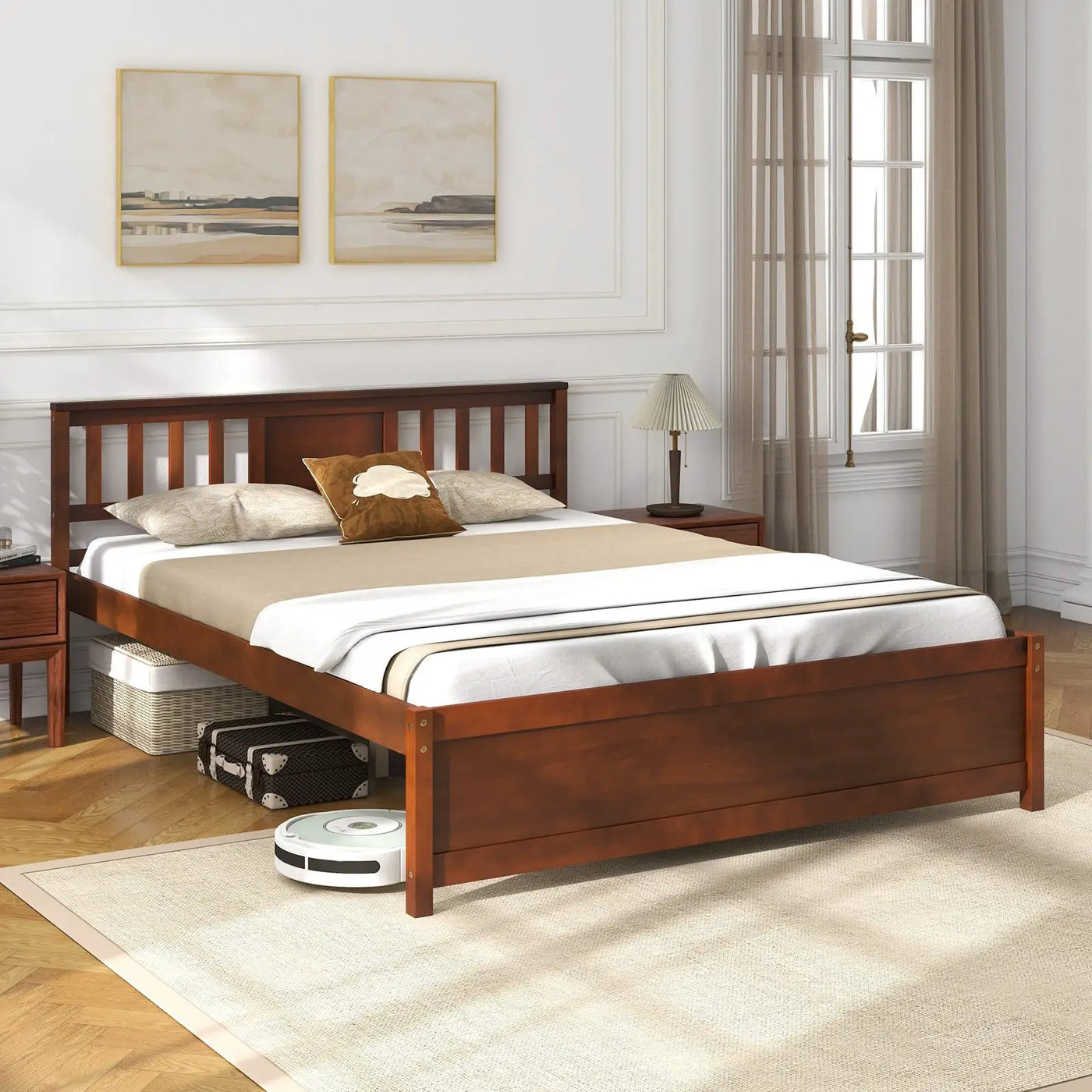 Wooden Platform Bed with Headboard and Slat Support-Queen Size by DirectDeals