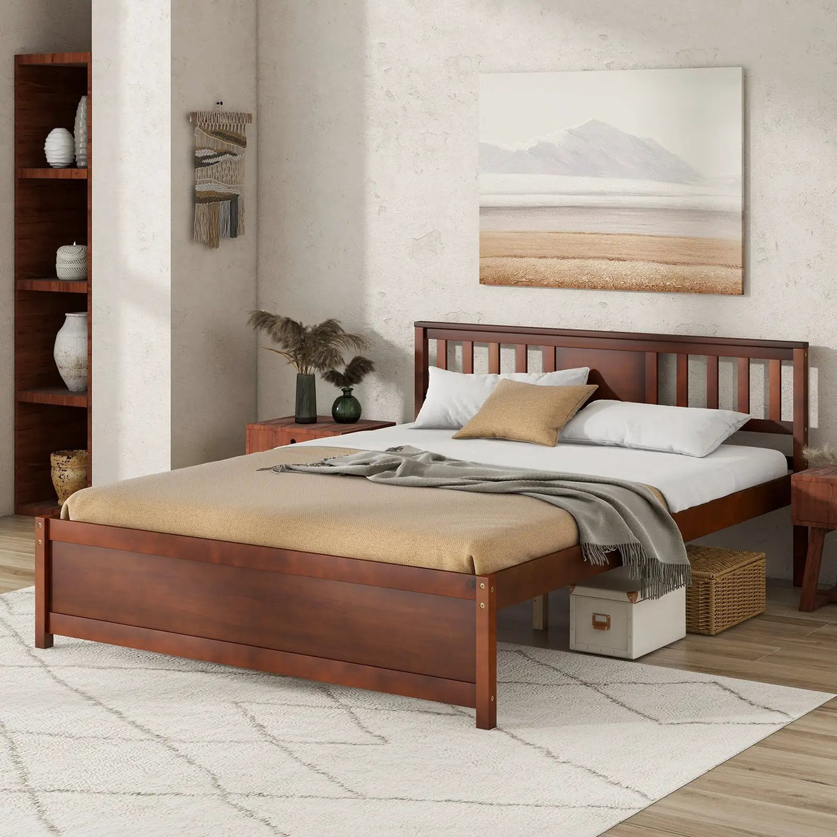 Wooden Platform Bed with Headboard and Slat Support-Queen Size by DirectDeals