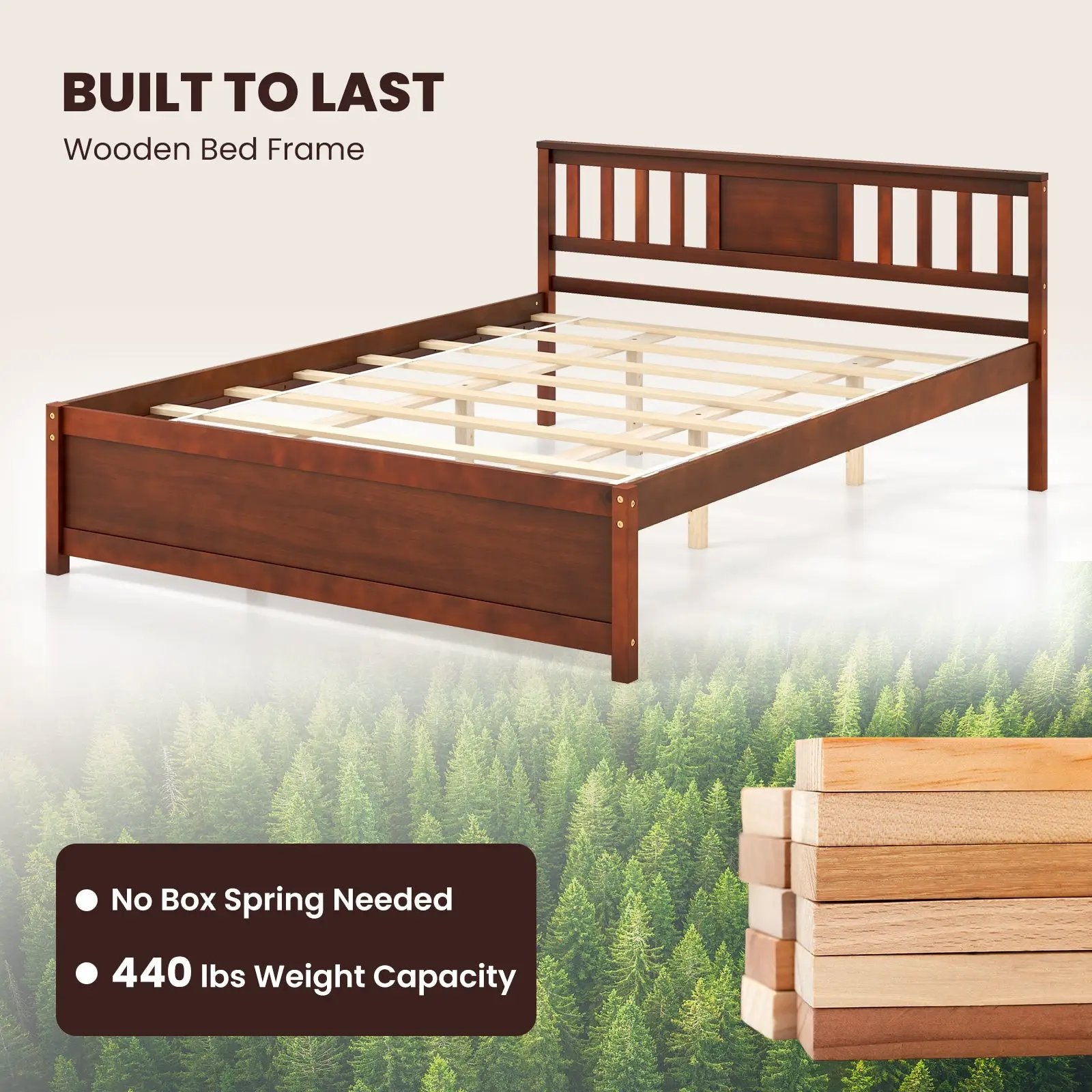 Wooden Platform Bed with Headboard and Slat Support-Queen Size by DirectDeals