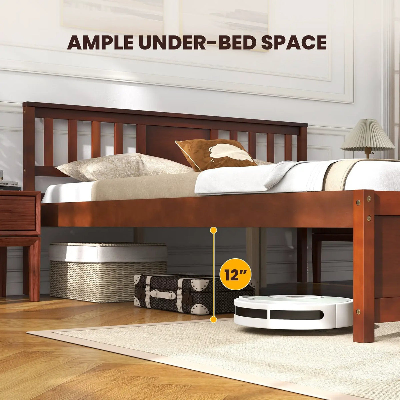 Wooden Platform Bed with Headboard and Slat Support-Queen Size by DirectDeals