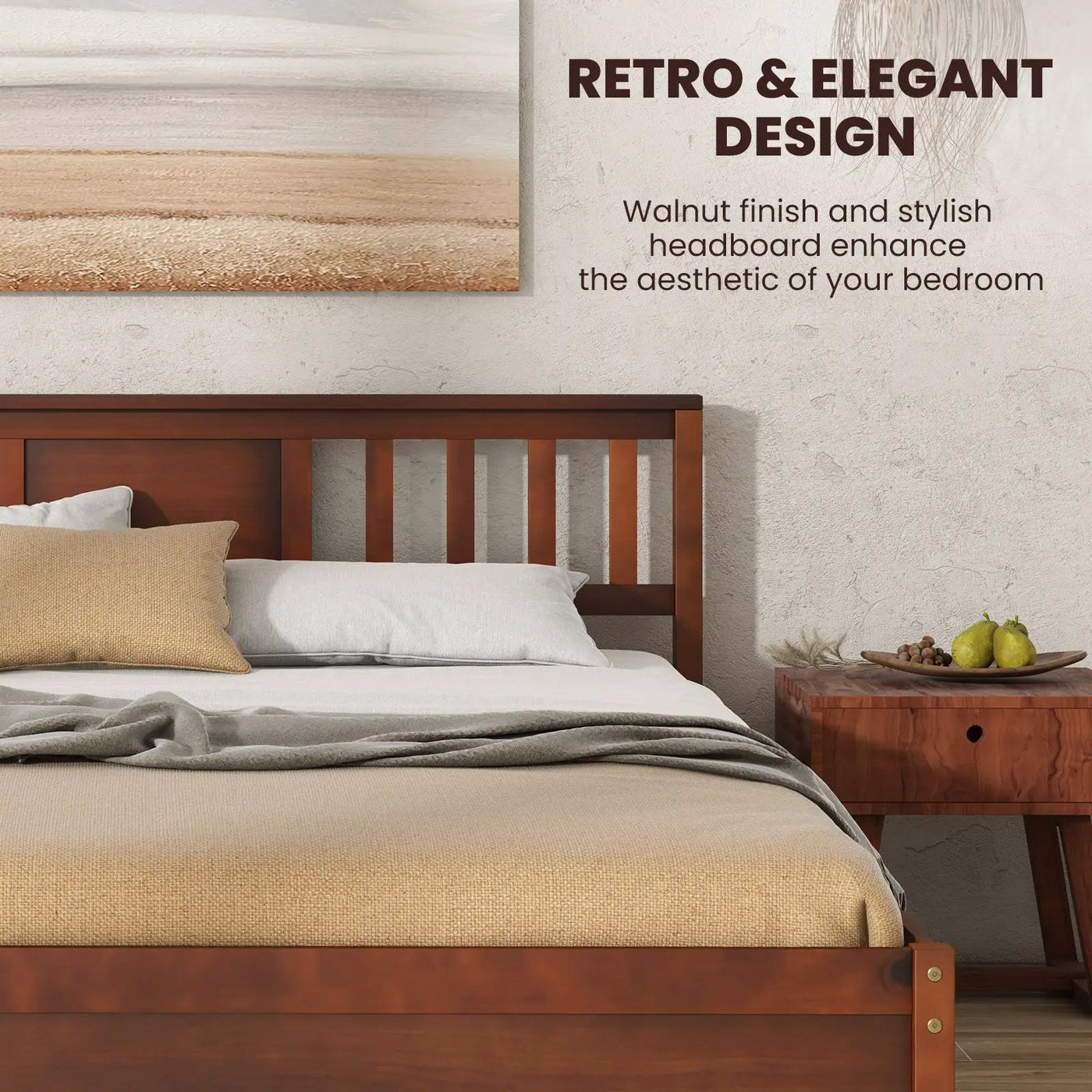 Wooden Platform Bed with Headboard and Slat Support-Queen Size by DirectDeals