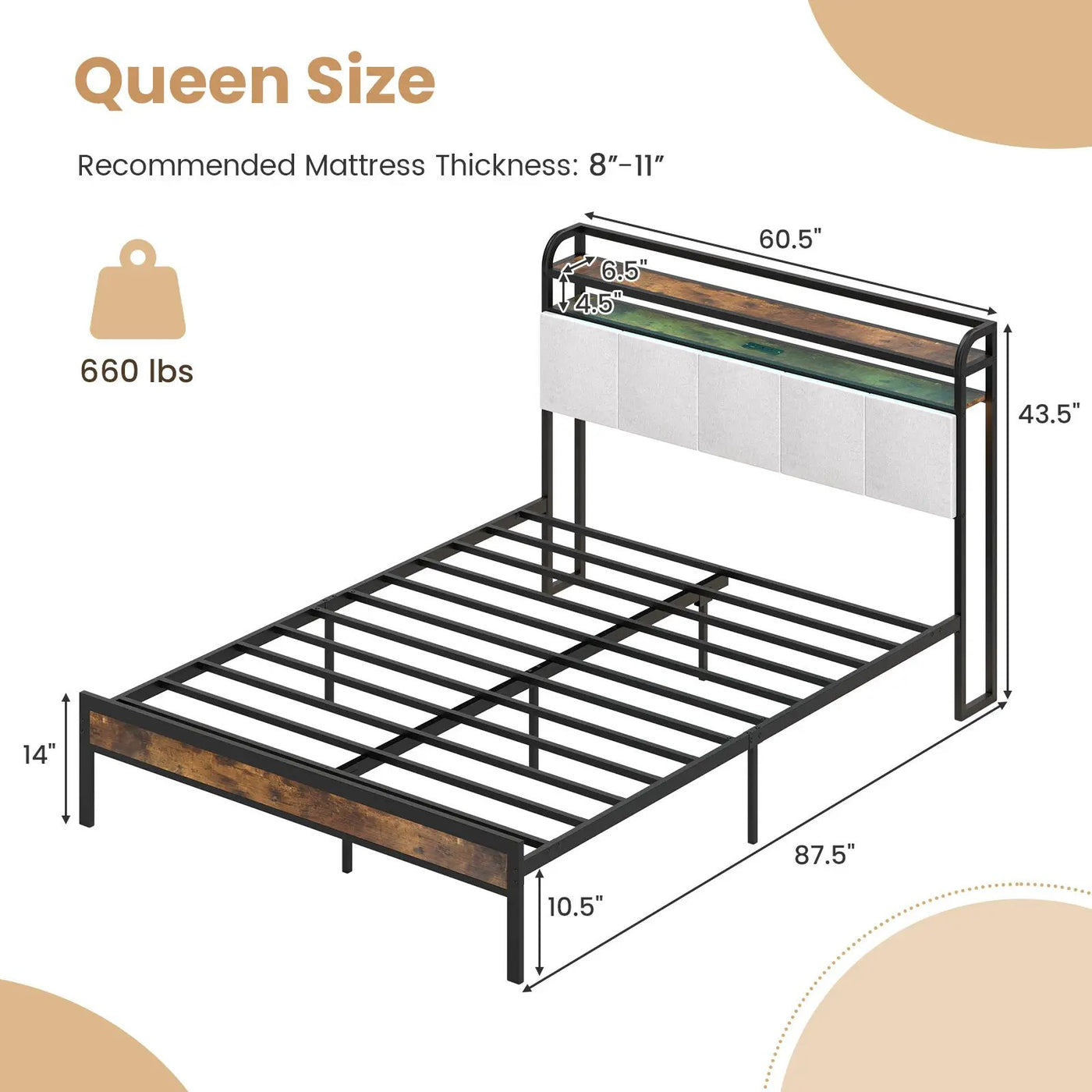 Twin/Full/Queen/King Size Bed Frame with LED Light and Charging Station by DirectDeals