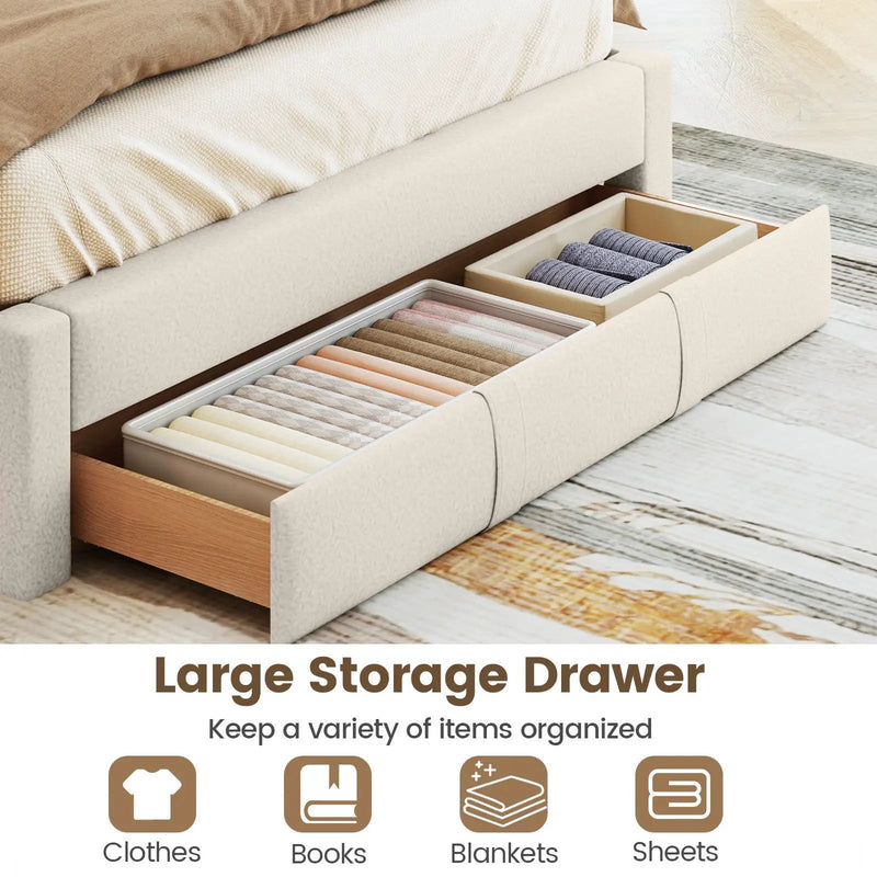 Queen Size Bed Frame with Storage Drawer and Vertical Channel Headboard by DirectDeals
