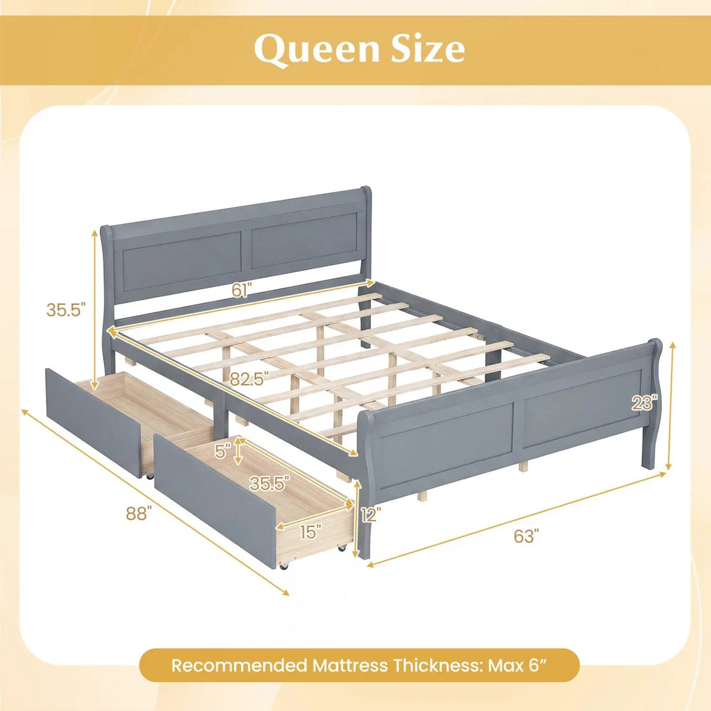 Queen Size Bed Frame with 2 Storage Drawers and Footboard by DirectDeals
