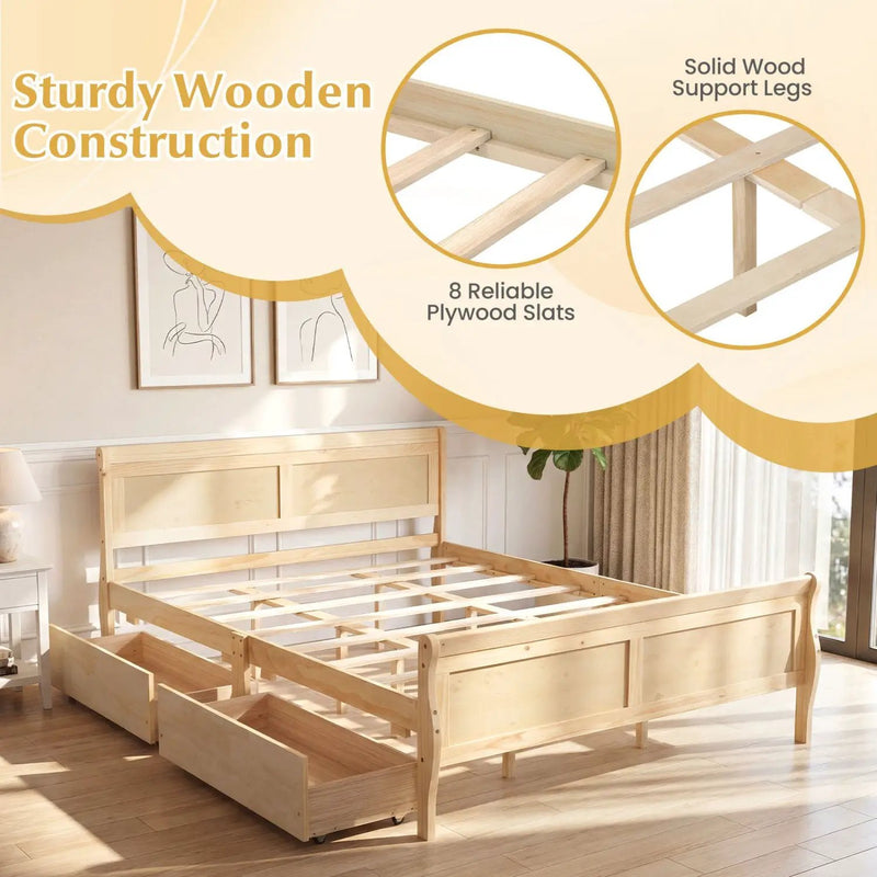 Queen Size Bed Frame with 2 Storage Drawers and Footboard by DirectDeals