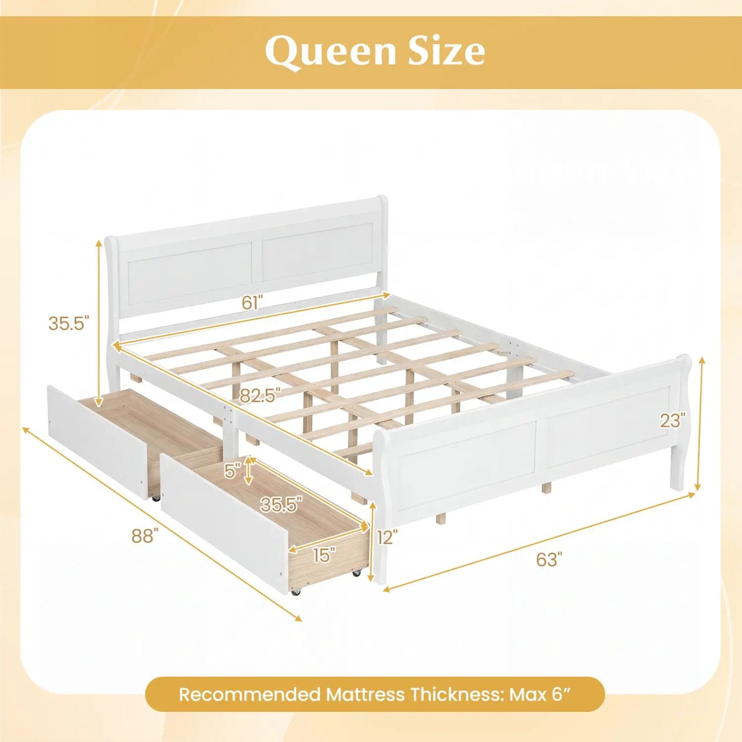 Queen Size Bed Frame with 2 Storage Drawers and Footboard by DirectDeals