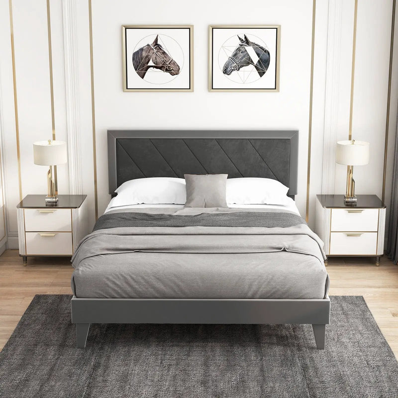 Twin/Full/Queen Platform Bed with High Headboard and Wooden Slats by DirectDeals