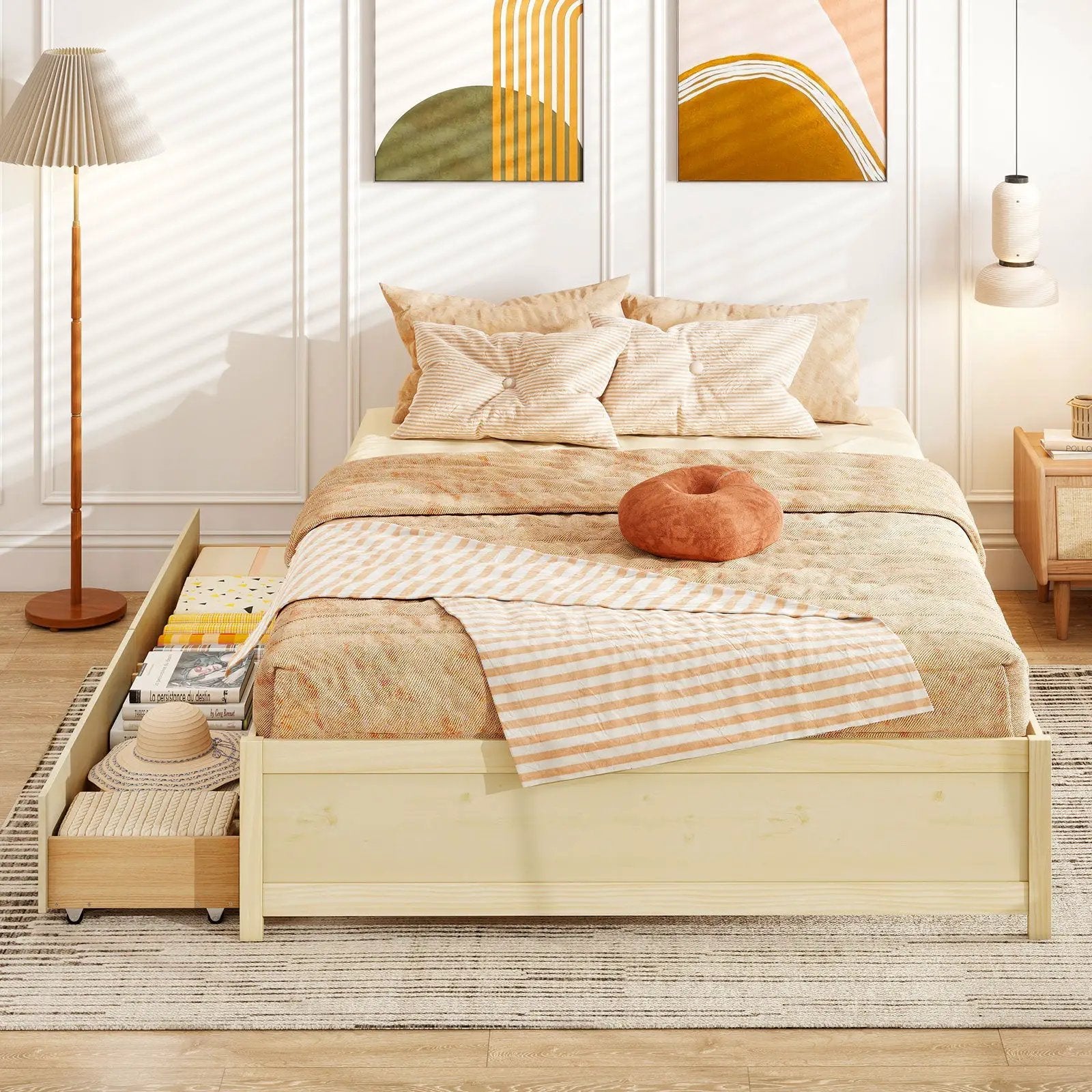 Queen Size Bed Frame with 2 Rolling Storage Drawers by DirectDeals