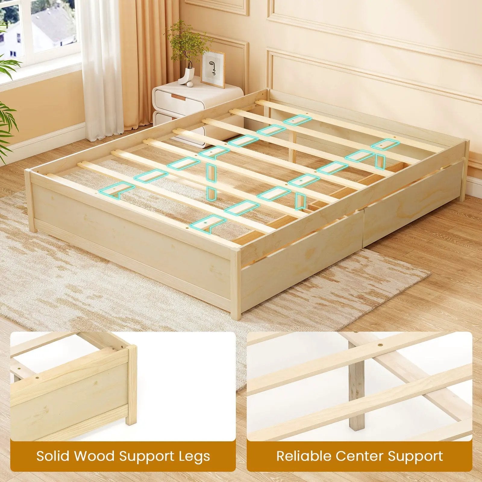 Queen Size Bed Frame with 2 Rolling Storage Drawers by DirectDeals