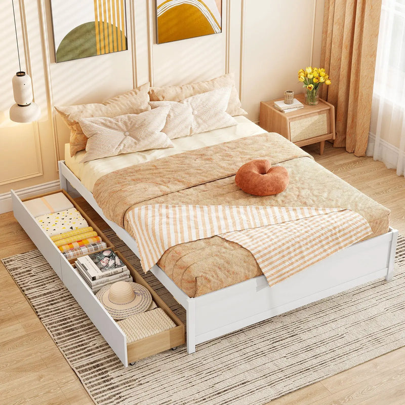 Queen Size Bed Frame with 2 Rolling Storage Drawers by DirectDeals
