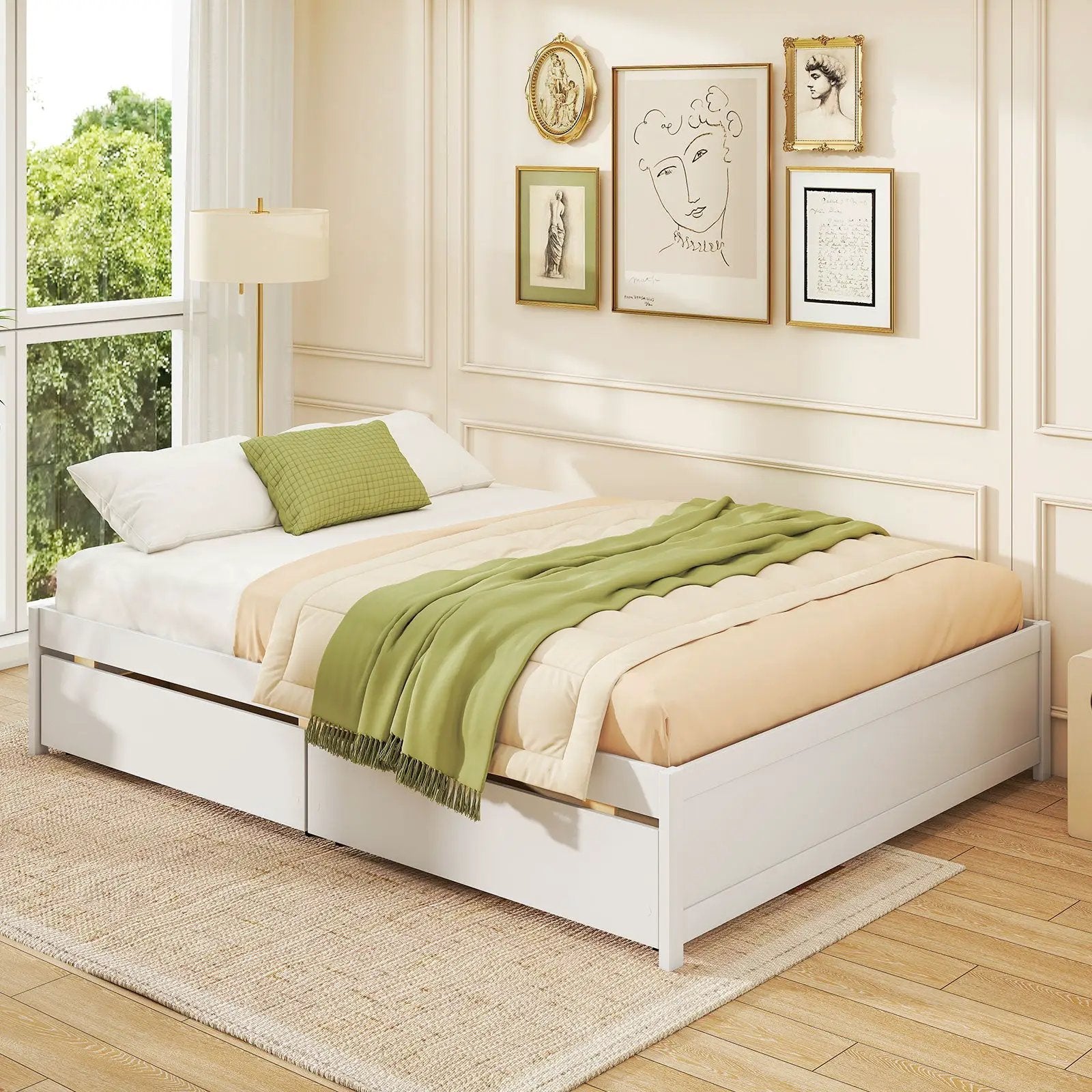 Queen Size Bed Frame with 2 Rolling Storage Drawers by DirectDeals