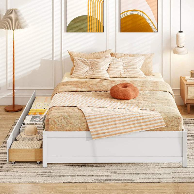 Queen Size Bed Frame with 2 Rolling Storage Drawers by DirectDeals