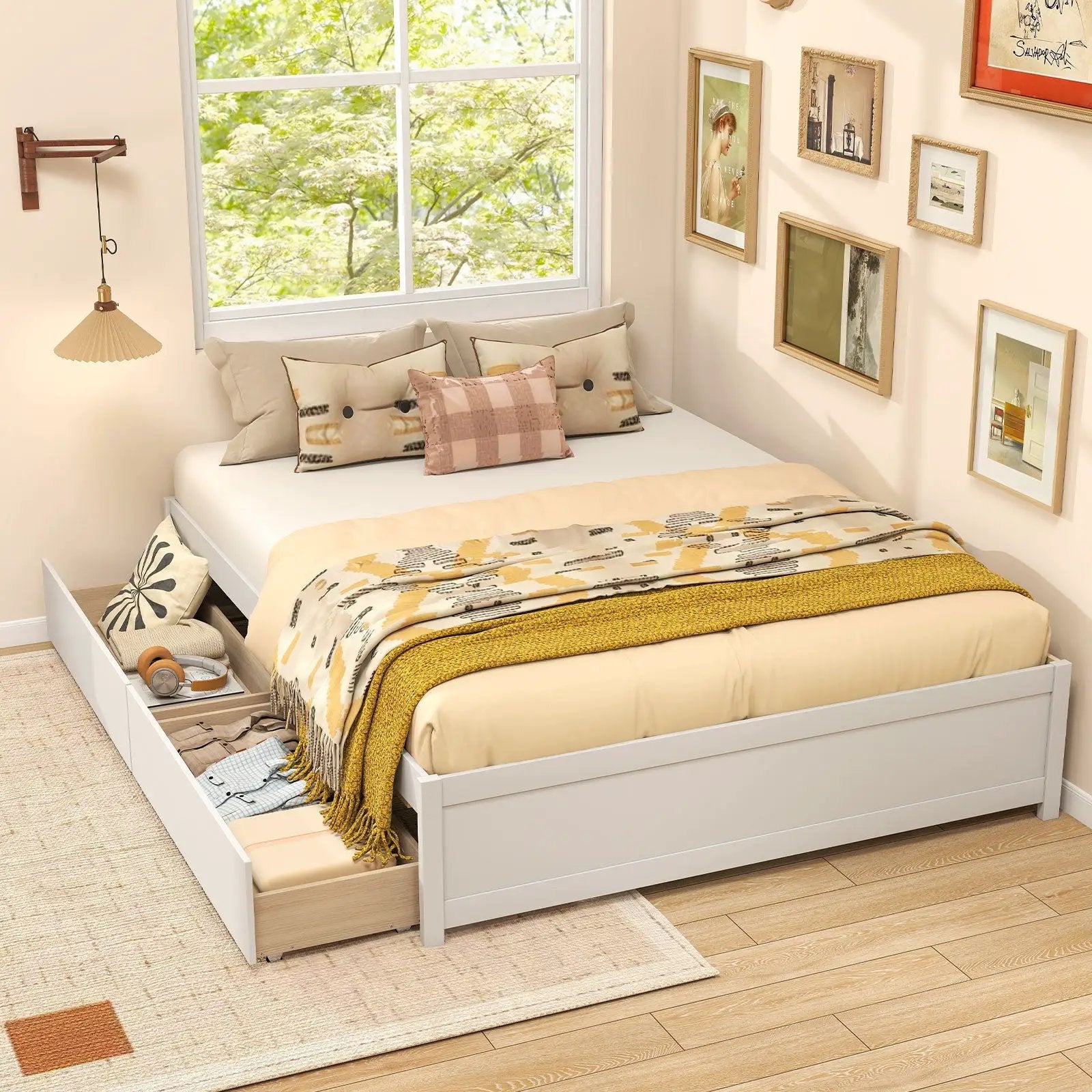 Queen Size Bed Frame with 2 Rolling Storage Drawers by DirectDeals