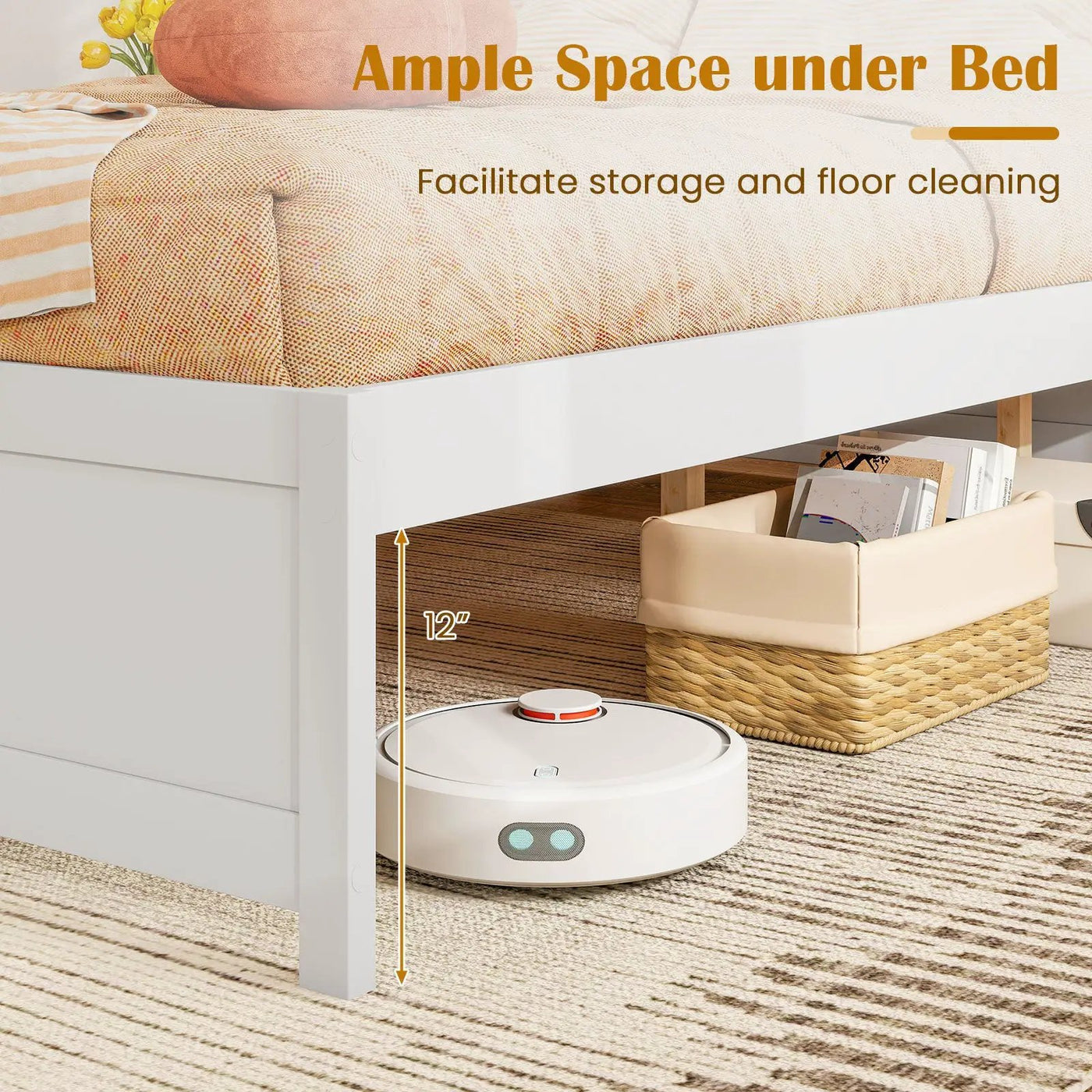 Queen Size Bed Frame with 2 Rolling Storage Drawers by DirectDeals