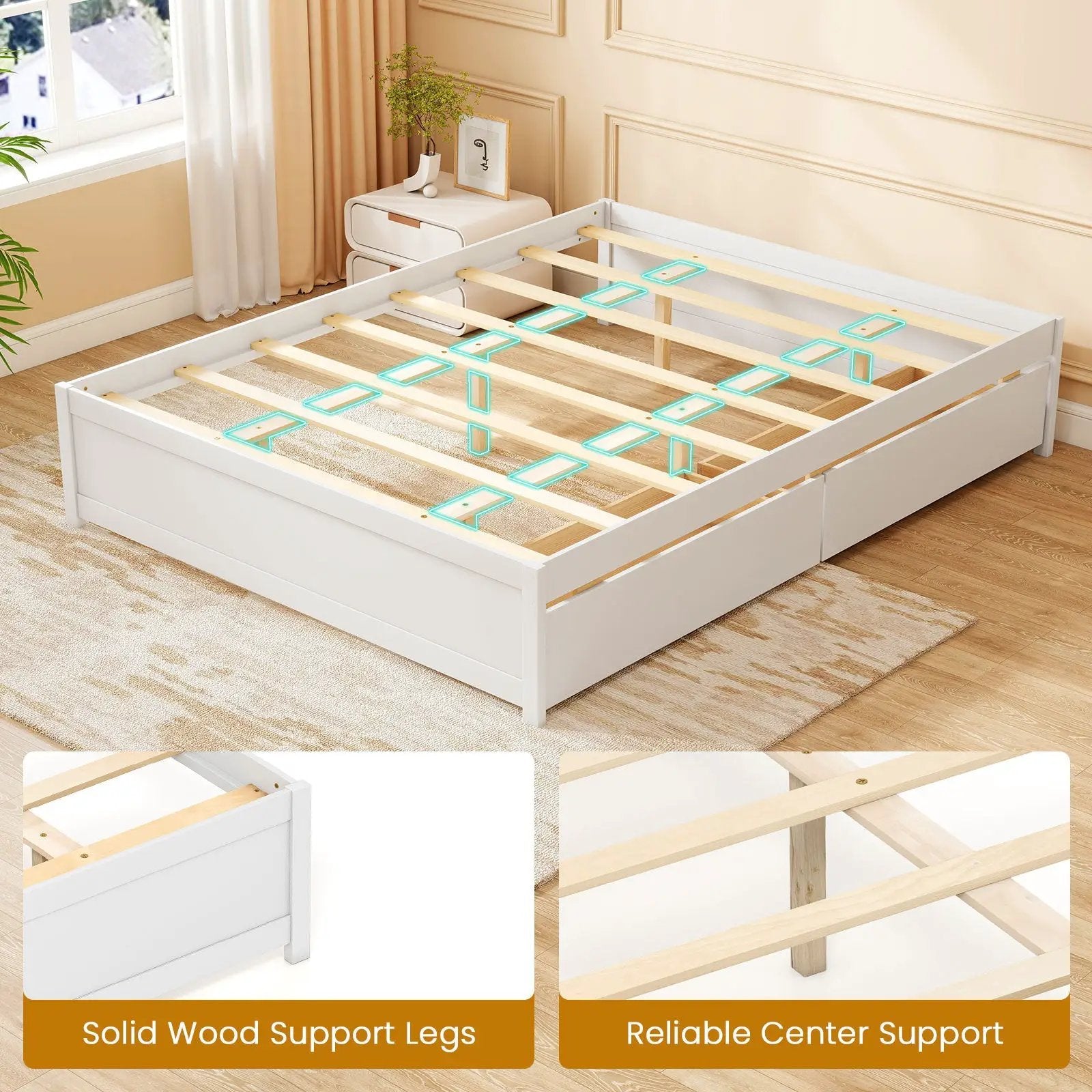 Queen Size Bed Frame with 2 Rolling Storage Drawers by DirectDeals