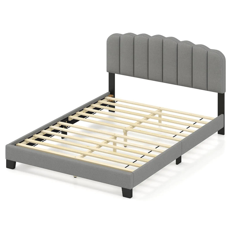 Queen Size Bed Frame with Adjustable Scalloped Tufted Headboard-Queen Size by DirectDeals