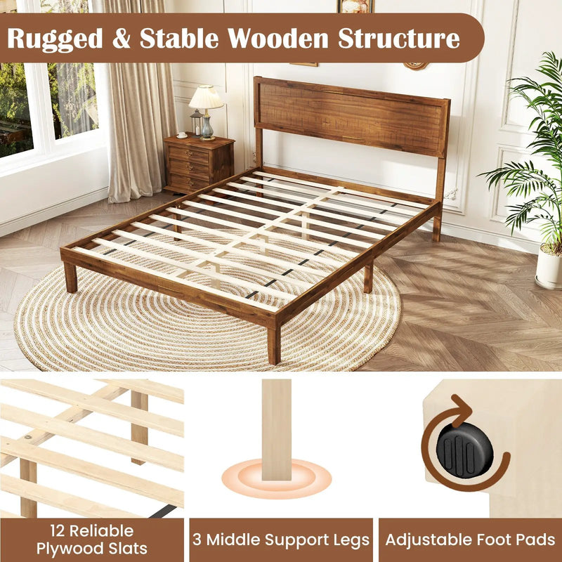 Twin/Full/Queen Size Bed Frame with Headboard and Wooden Slats Support by DirectDeals