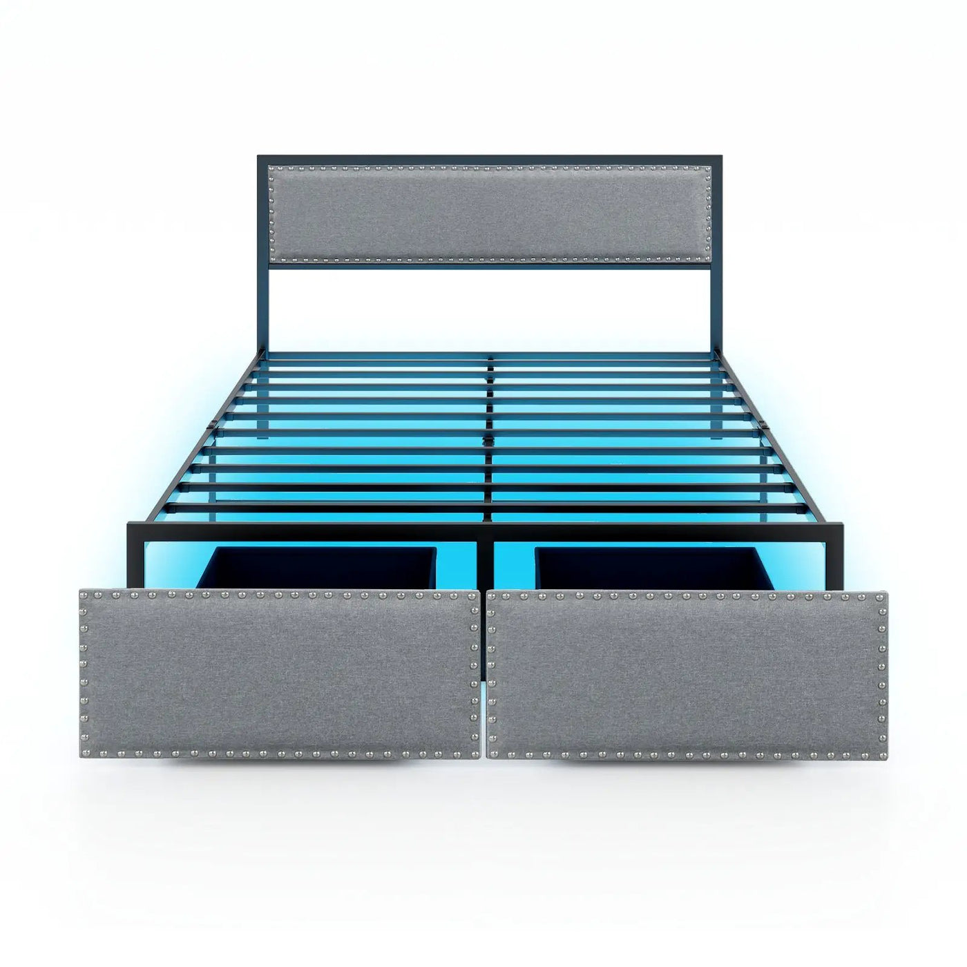 Full/Queen/Twin Size Bed Frame with LED Lights Drawer and Metal Slats by DirectDeals