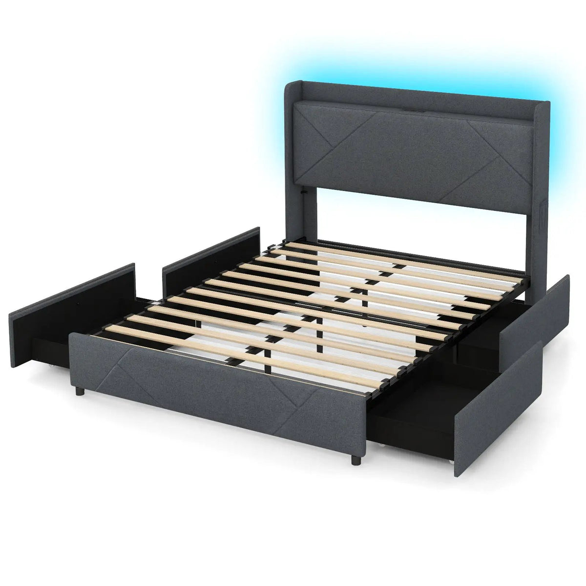 Full/Queen Size Bed Frame with LED Lights and Charging Station by DirectDeals