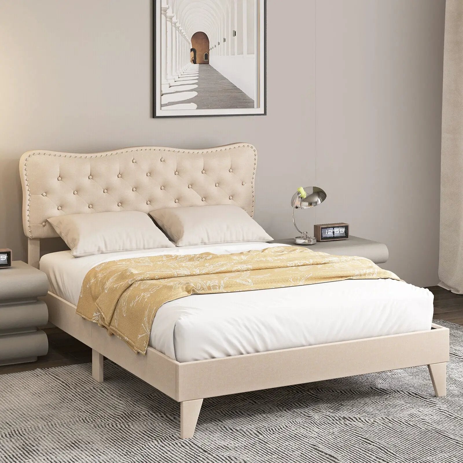 Full Size Bed Frame with Nail Headboard and Wooden Slats by DirectDeals