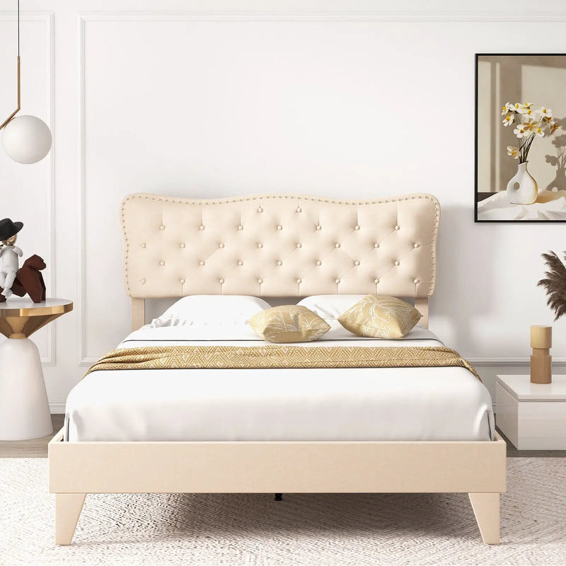 Full Size Bed Frame with Nail Headboard and Wooden Slats by DirectDeals