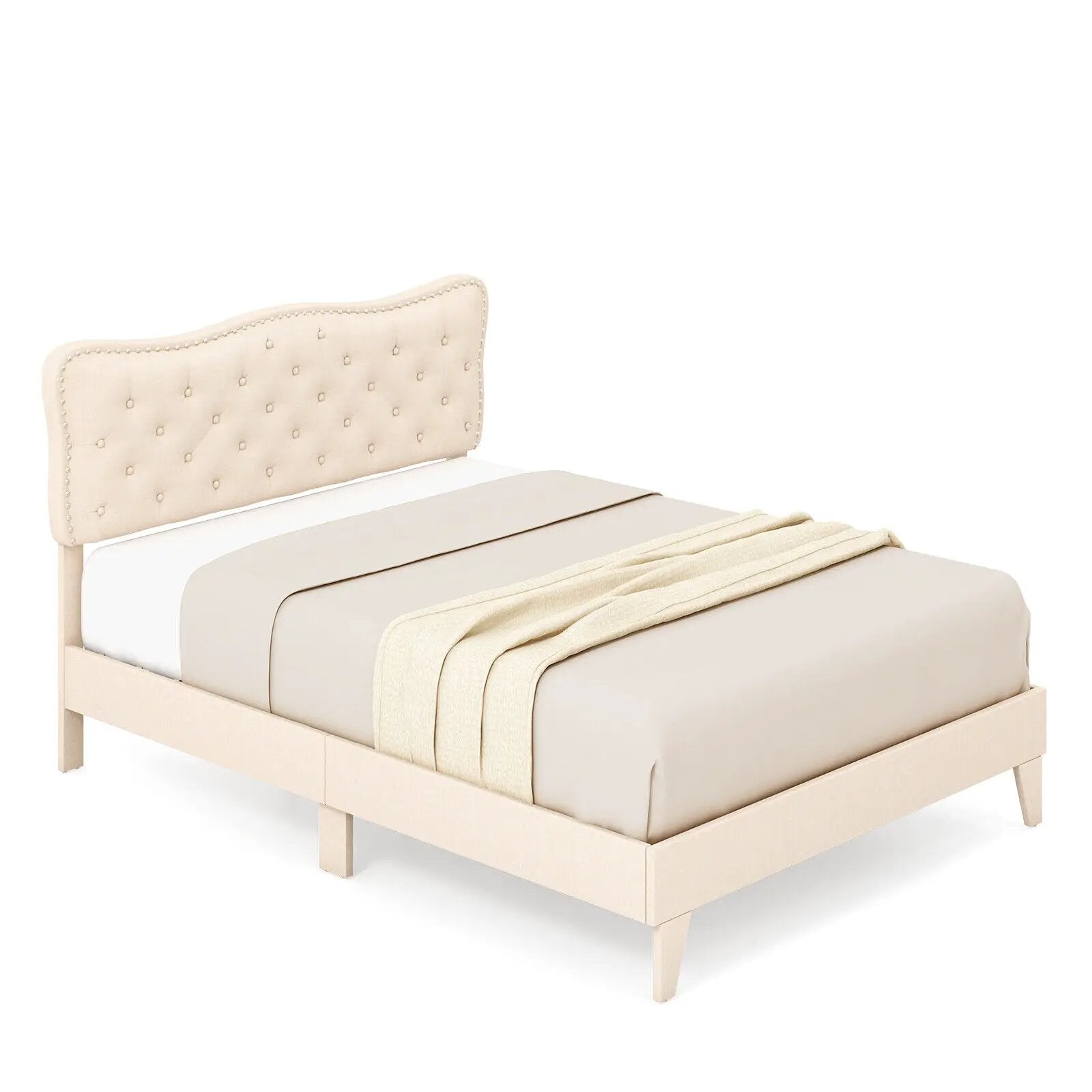 Full Size Bed Frame with Nail Headboard and Wooden Slats by DirectDeals