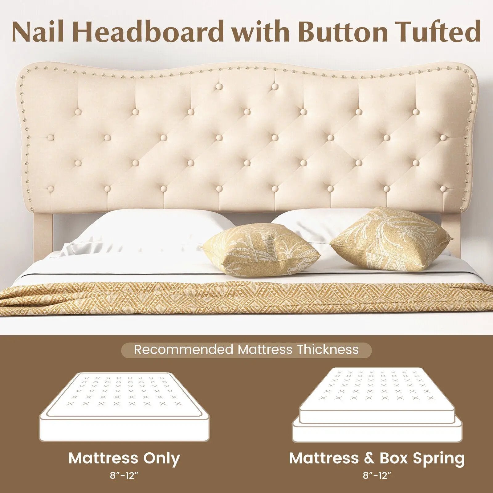 Full Size Bed Frame with Nail Headboard and Wooden Slats by DirectDeals