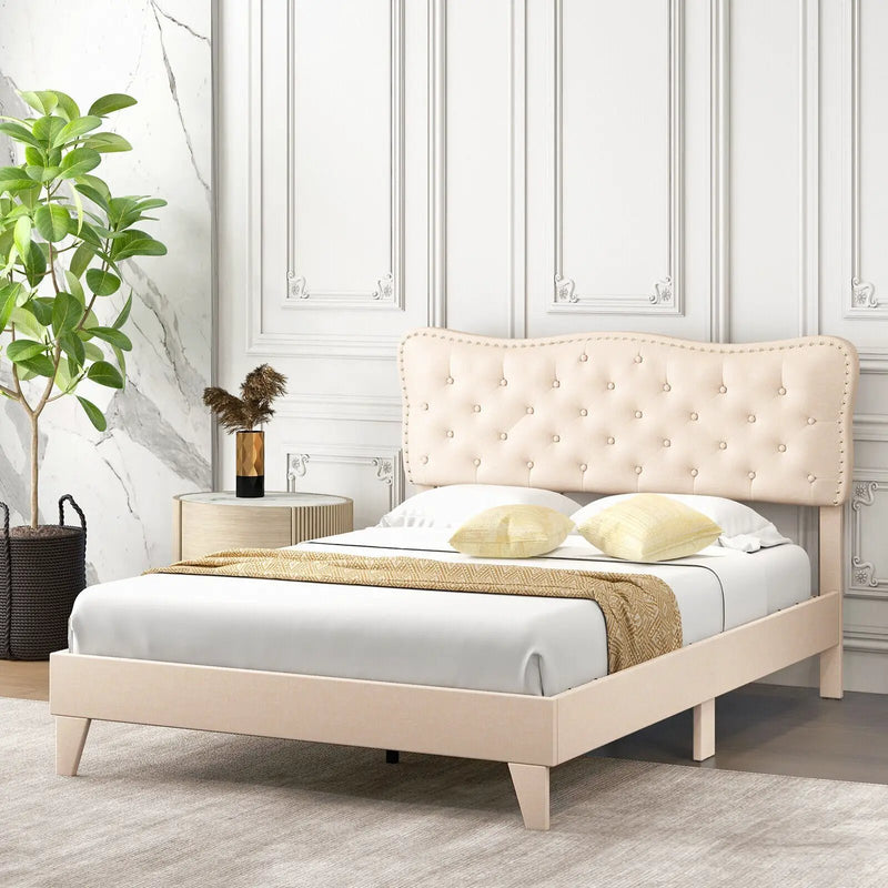 Full Size Bed Frame with Nail Headboard and Wooden Slats by DirectDeals