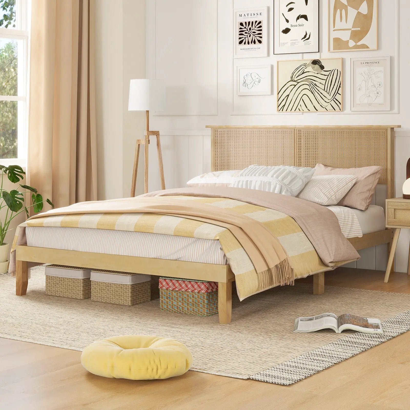 Twin/Full/Queen Size Bed Frame with Rattan Headboard by DirectDeals