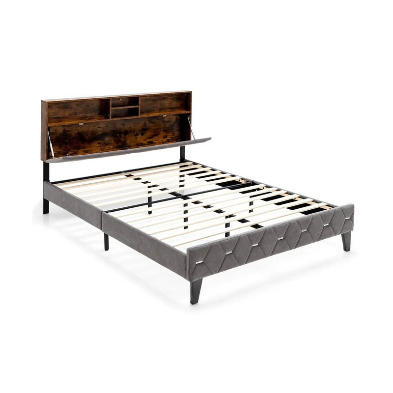 Full/Queen Size Upholstered Bed Frame with Storage Headboard by DirectDeals