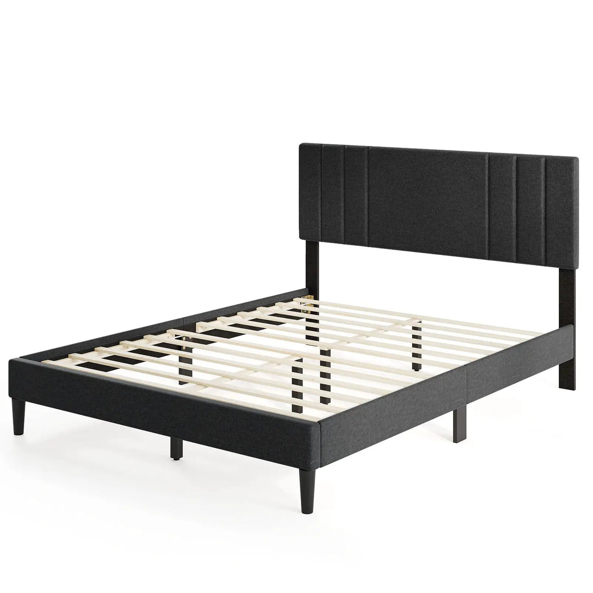 Full/Queen/Twin Size Bed Frame with Vertical Channel Tufted Headboard and Wooden Slats by DirectDeals