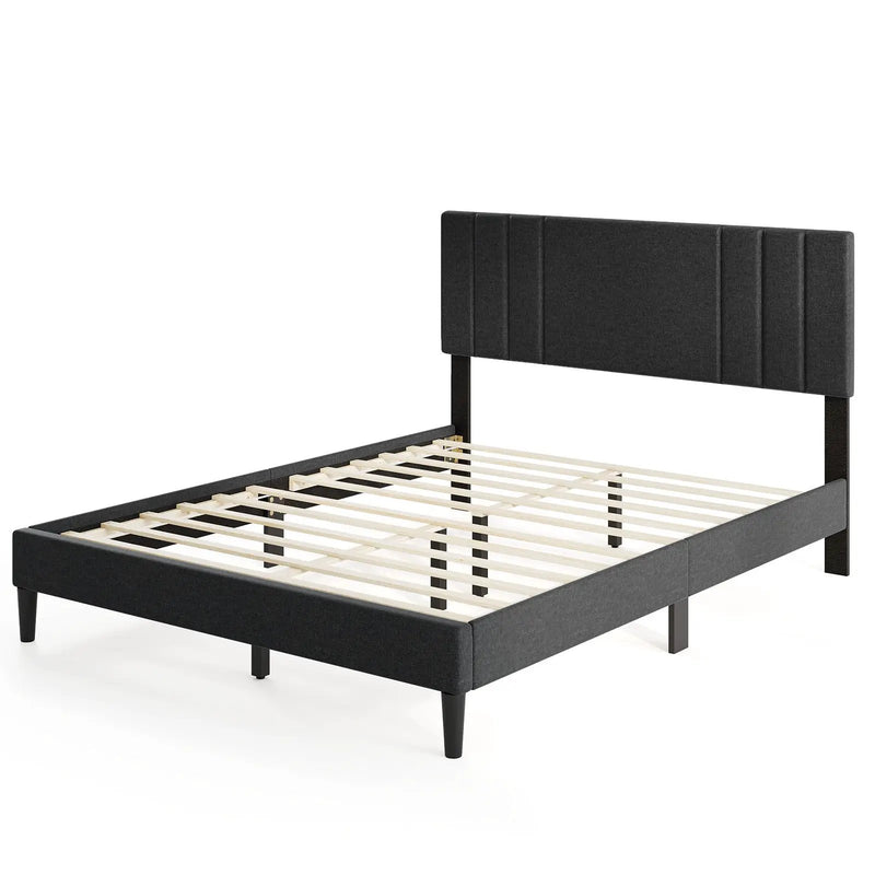 Full/Queen/Twin Size Bed Frame with Vertical Channel Tufted Headboard and Wooden Slats by DirectDeals