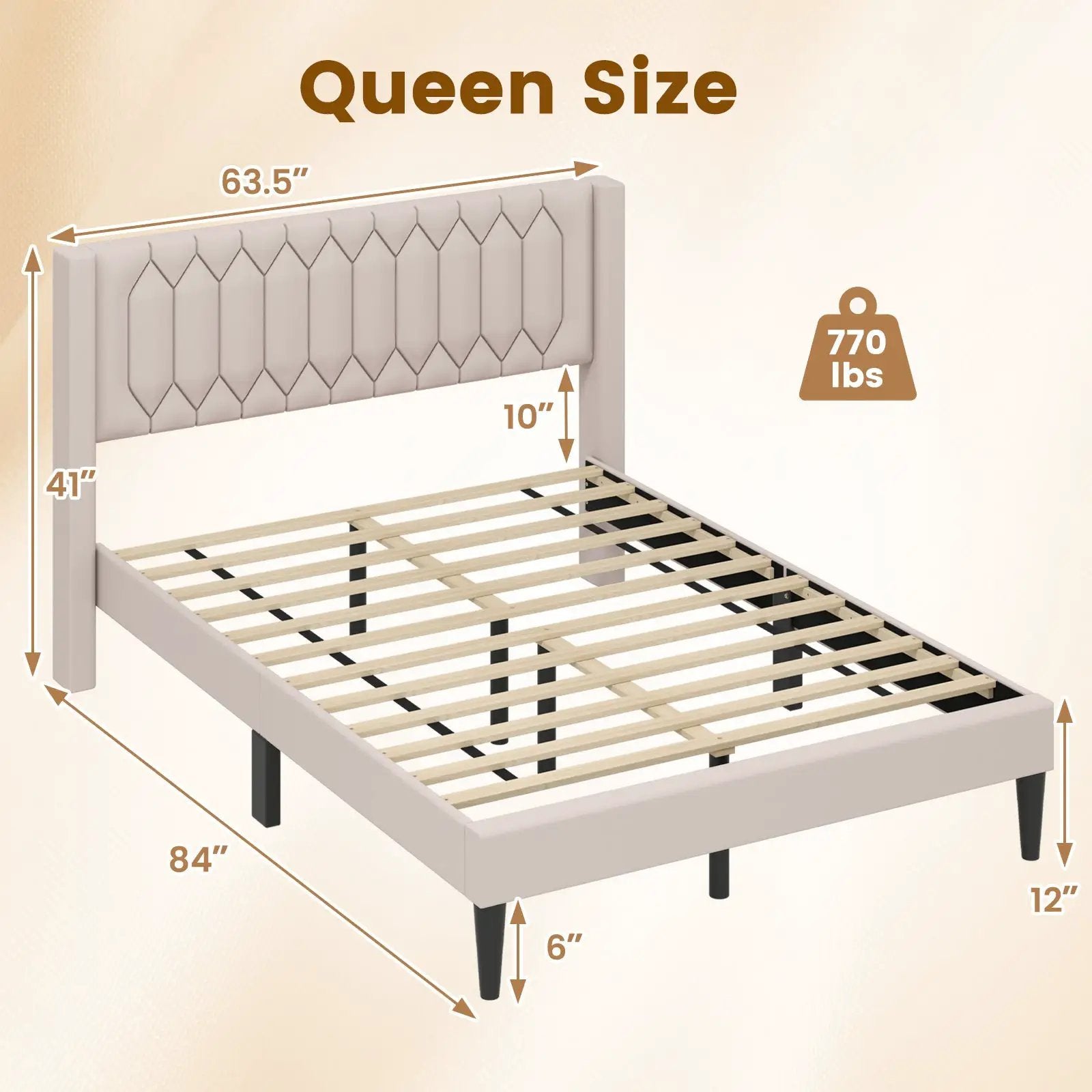 Queen Size Dutch Velvet/Linen Fabric Upholstered Platform Bed with Wingback Headboard and Wooden Slat Support by DirectDeals