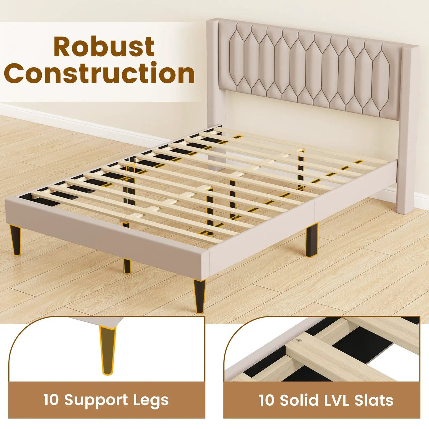Queen Size Dutch Velvet/Linen Fabric Upholstered Platform Bed with Wingback Headboard and Wooden Slat Support by DirectDeals