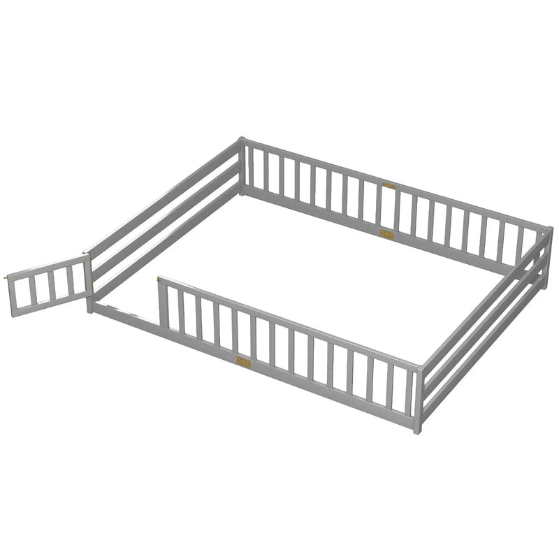Queen Size Floor Bed Kids Montessori Bed Frame with Full Length Safety Guardrails by DirectDeals