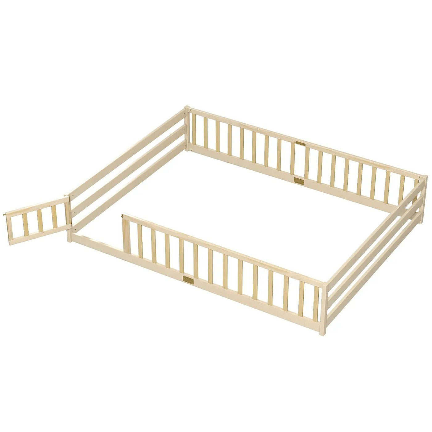 Queen Size Floor Bed Kids Montessori Bed Frame with Full Length Safety Guardrails by DirectDeals
