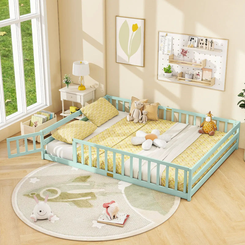 Queen Size Floor Bed Kids Montessori Bed Frame with Full Length Safety Guardrails by DirectDeals