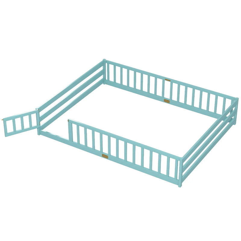 Queen Size Floor Bed Kids Montessori Bed Frame with Full Length Safety Guardrails by DirectDeals