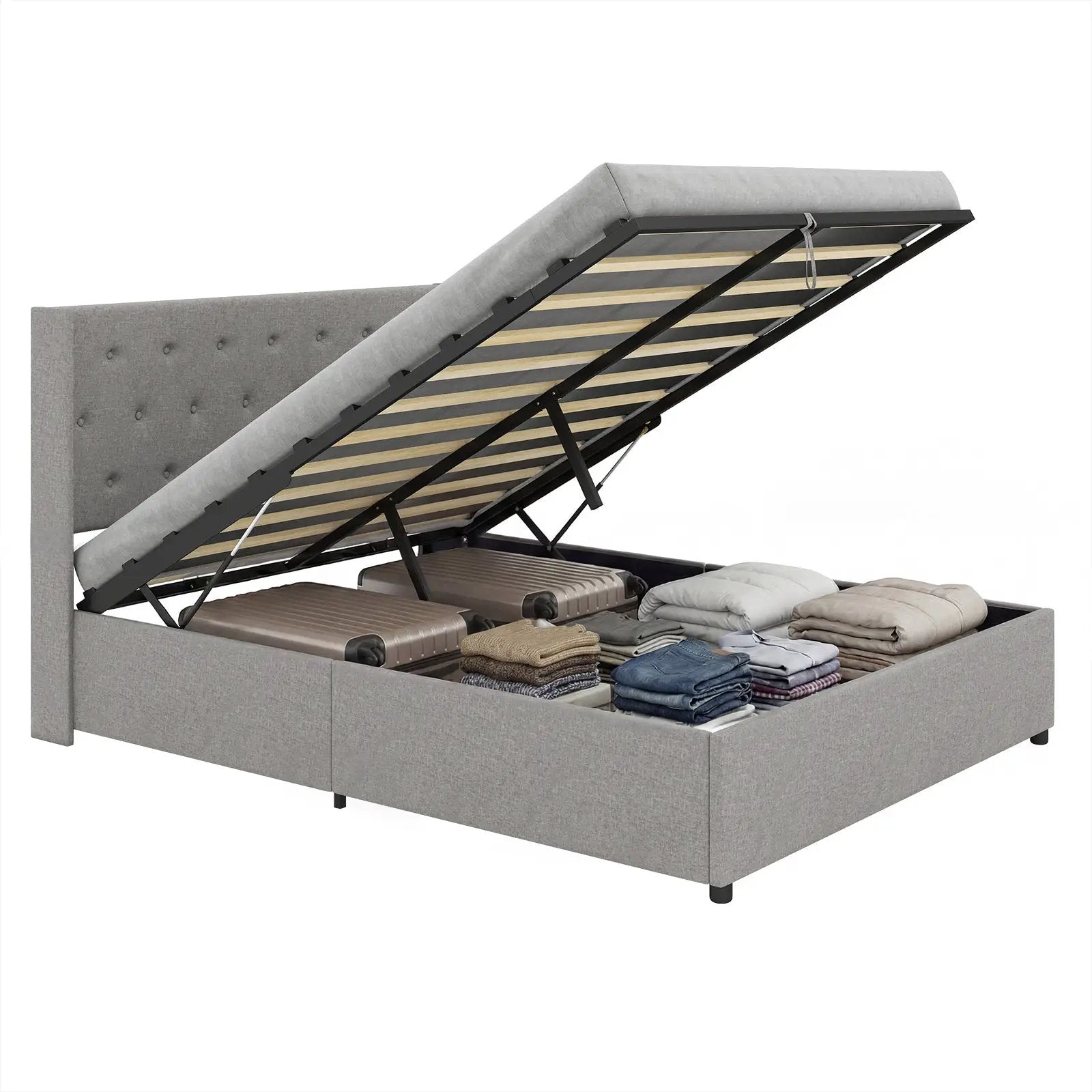 Queen Size Lift-up Storage Bed Modern Linen Upholstered Platform Bed by DirectDeals