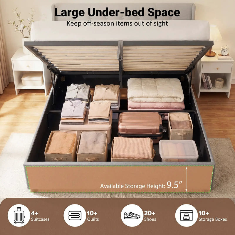 Queen Size Lift-up Storage Bed Modern Linen Upholstered Platform Bed by DirectDeals