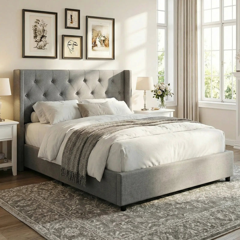 Queen Size Lift-up Storage Bed Modern Linen Upholstered Platform Bed by DirectDeals
