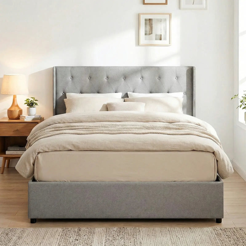 Queen Size Lift-up Storage Bed Modern Linen Upholstered Platform Bed by DirectDeals