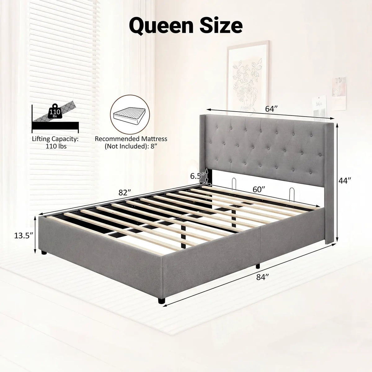 Queen Size Lift-up Storage Bed Modern Linen Upholstered Platform Bed by DirectDeals