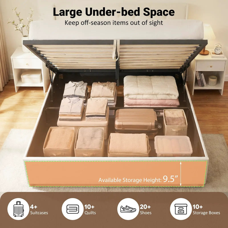 Queen Size Lift-up Storage Bed Modern Linen Upholstered Platform Bed by DirectDeals