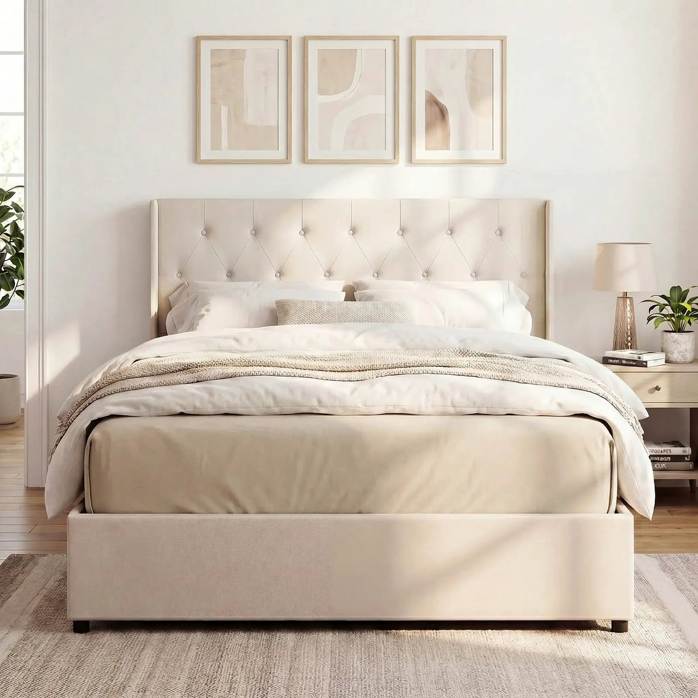 Queen Size Lift-up Storage Bed Modern Linen Upholstered Platform Bed by DirectDeals